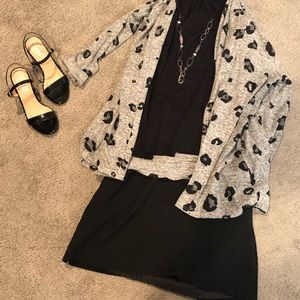 Gray and black animal print cardigan sweater